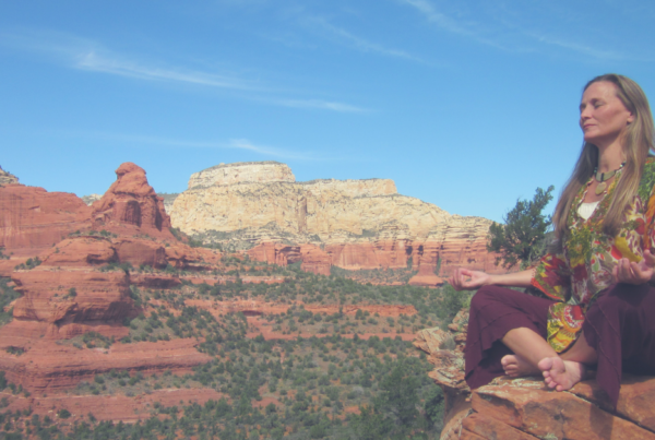 Anahata Ananda, founder of Shamangelic Healing, meditating in the desert