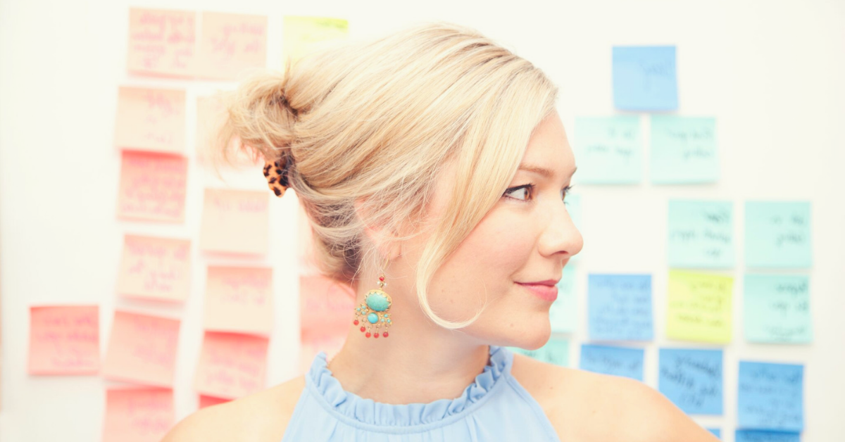 Rebecca Campbell and a wall full of post-its